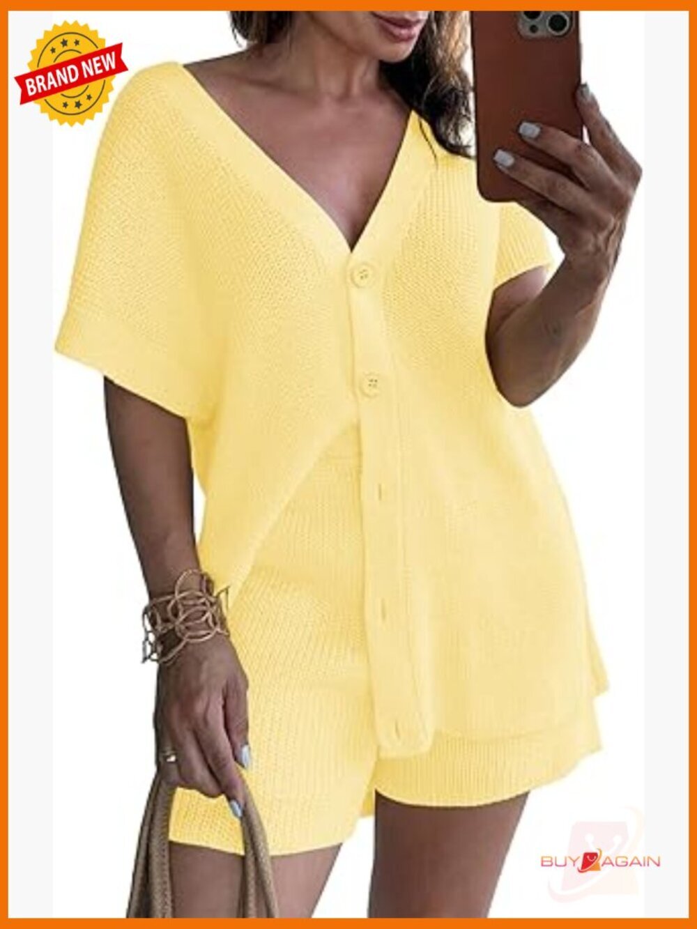 Womens 2 Piece Lounge Set Oversized Cardigan Shorts Cap Sleeve Button Front